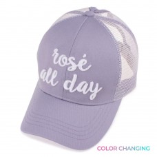 GRAY COLOR CHANGING EMBROIDERED "ROSE ALL DAY" MESSY BUN PONYTAIL BASEBALL CAP  eb-36466727